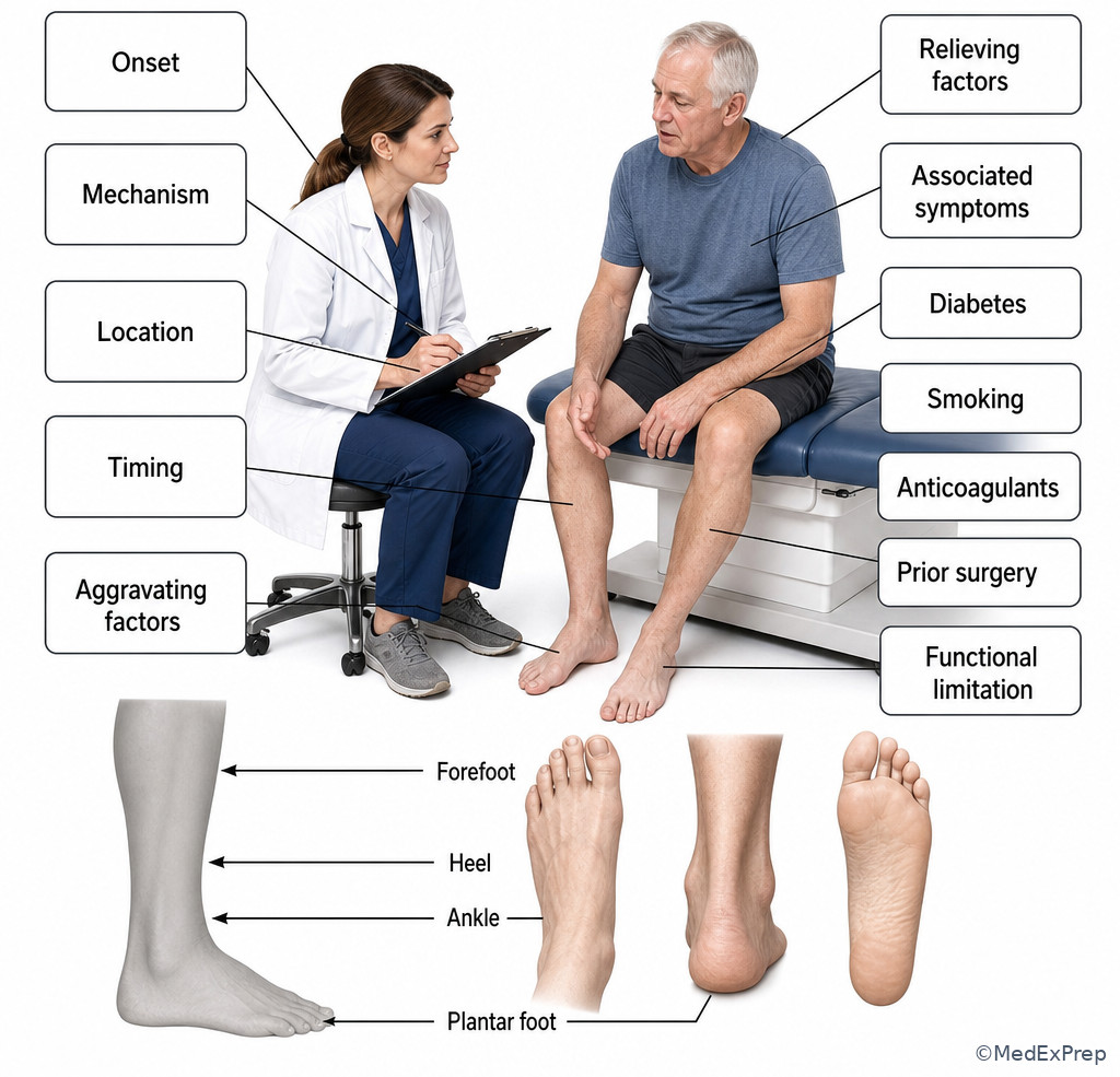Structured foot pain interview map