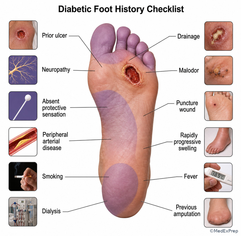 Diabetic foot history red-flag checklist